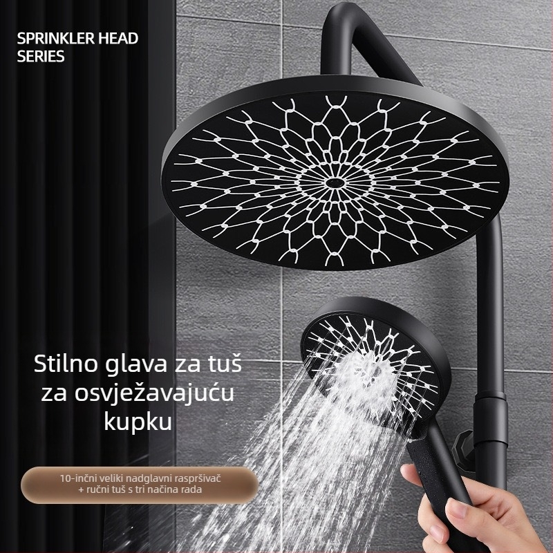 Set ručnog tuša od nehrđajućeg čelika s režimima raspršivanja, masaže, mjehurića i kiše; okrugla glava; navojni spoj; 0–95°C