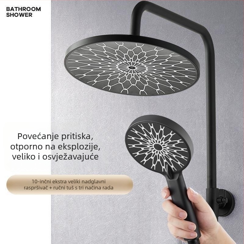 Set ručnog tuša od nehrđajućeg čelika s režimima raspršivanja, masaže, mjehurića i kiše; okrugla glava; navojni spoj; 0–95°C