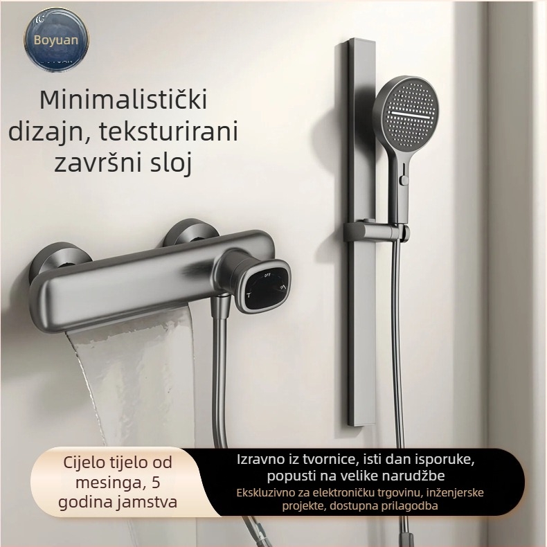 Set tuša s kružnom glavom, zidni montažni, model N1025, bakar materijal, kontrola temperature, moderan dizajn