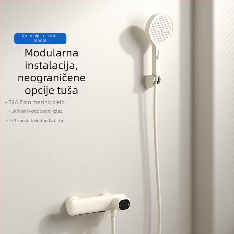 Set tuša s kružnom glavom, zidni montažni, model N1025, bakar materijal, kontrola temperature, moderan dizajn