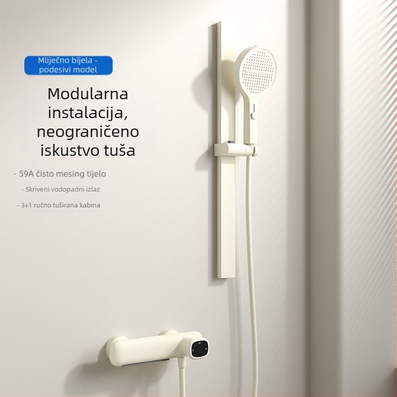 Set tuša s kružnom glavom, zidni montažni, model N1025, bakar materijal, kontrola temperature, moderan dizajn