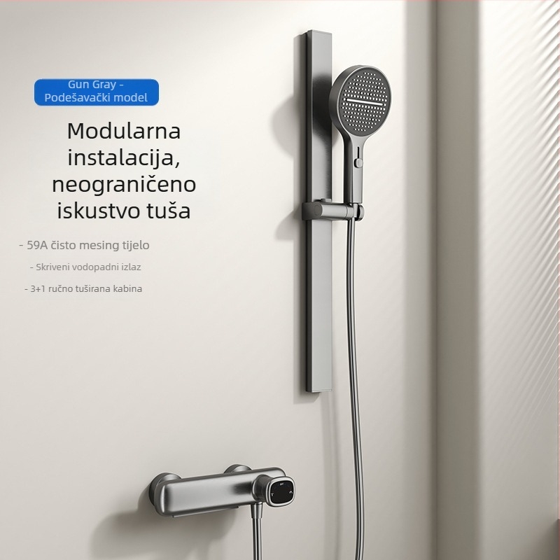 Set tuša s kružnom glavom, zidni montažni, model N1025, bakar materijal, kontrola temperature, moderan dizajn