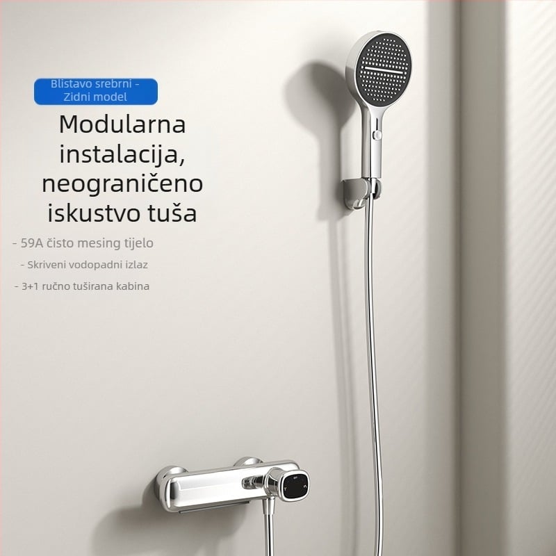 Set tuša s kružnom glavom, zidni montažni, model N1025, bakar materijal, kontrola temperature, moderan dizajn