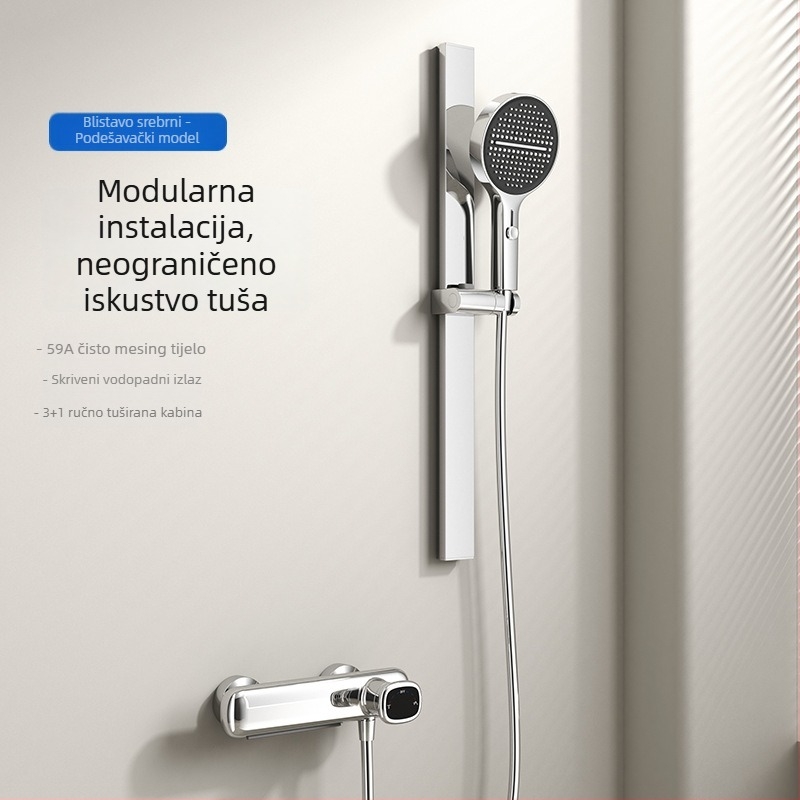 Set tuša s kružnom glavom, zidni montažni, model N1025, bakar materijal, kontrola temperature, moderan dizajn