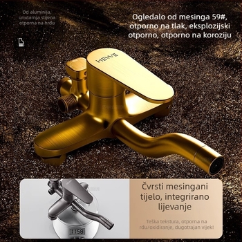 Set tuša od rafiniranog bakra, četvrtasti oblik, zidna montaža, kromirani završetak, funkcije kiša, prskanje i mjehurići, model 3004
