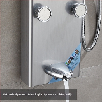 Zidni set tuša od nehrđajućeg čelika s digitalnim temperaturnim regulatorom i LED prikazom; kvadratni dizajn; radna temperatura 80°C; masažni i kišni režim.