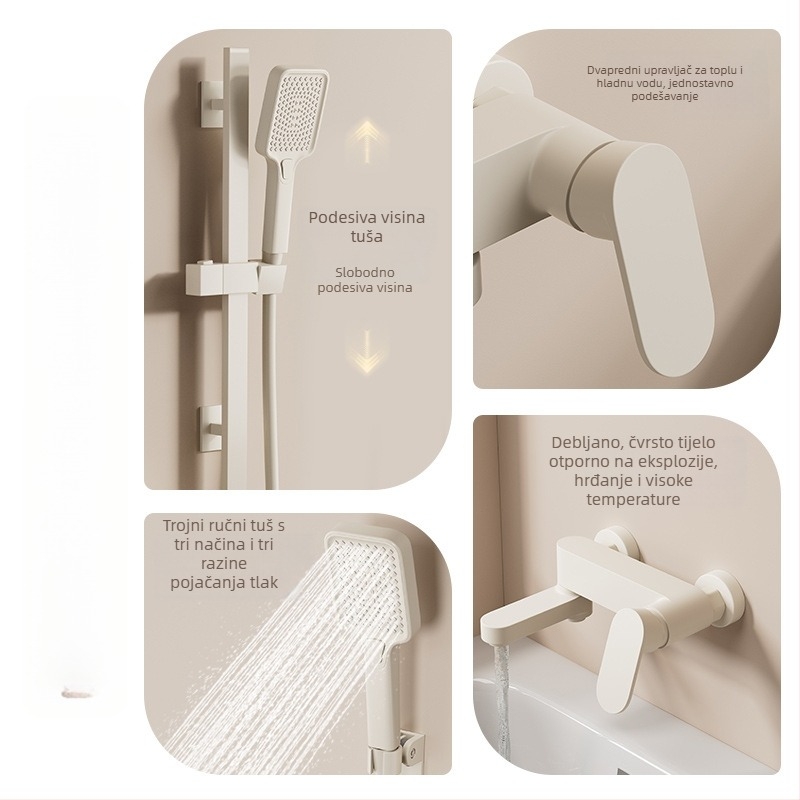 Tuš set s skrivenom glavom – kvadratni oblik, Space aluminij, funkcije raspršivanje i kiša, završni premaz Baking Paint, model Hsn178