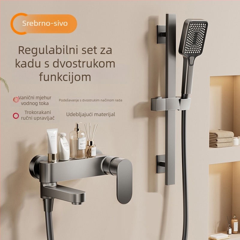 Tuš set s skrivenom glavom – kvadratni oblik, Space aluminij, funkcije raspršivanje i kiša, završni premaz Baking Paint, model Hsn178