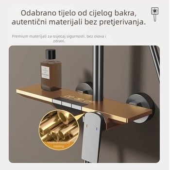 Tuš set s bakrenim tijelom, kompletan kupaonski tuš-sustav, zidni montaža, četvrtast oblik, model GM-8200, funkcije: mlaz i kiša