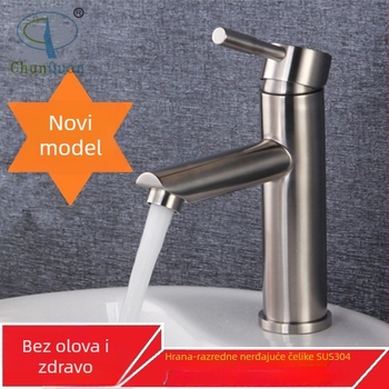 Slavina za umivaonik od nehrđajućeg čelika, miješalica kupaonica, vertikalni montažni tip, jednom ručkom, keramički disk ventil