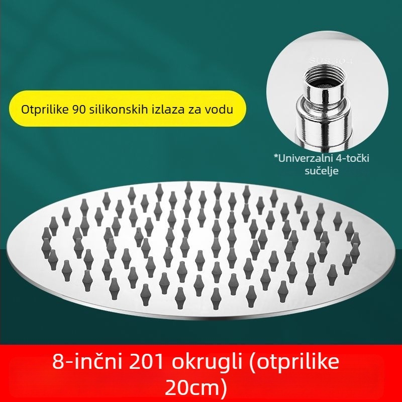 Gornja prskajuća glava tuša, brušena nehrđajuća čelika, funkcija kiša, model J-01, radna temperatura 0–90°C