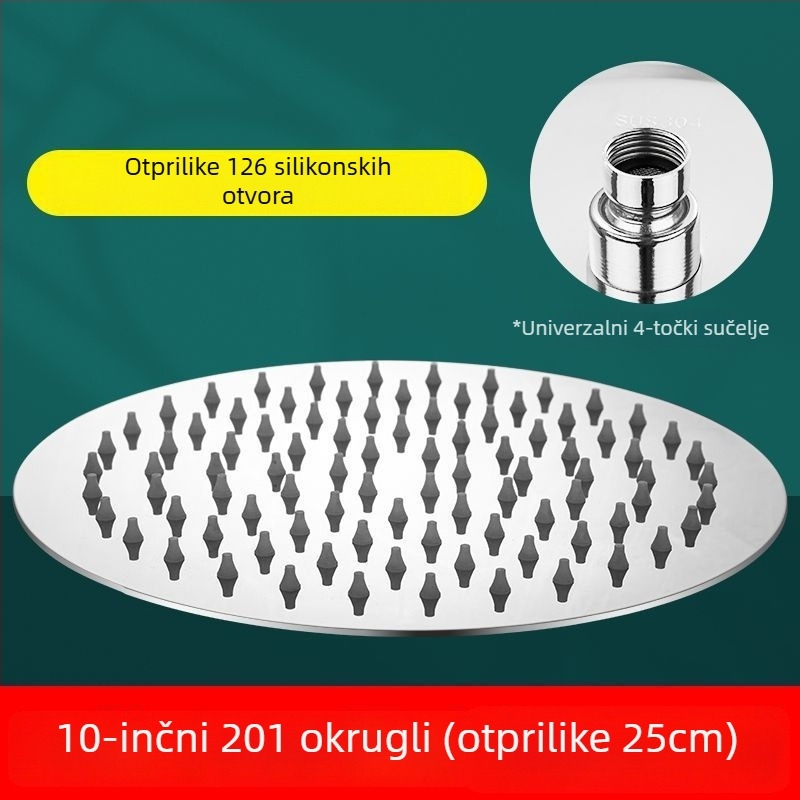 Gornja prskajuća glava tuša, brušena nehrđajuća čelika, funkcija kiša, model J-01, radna temperatura 0–90°C