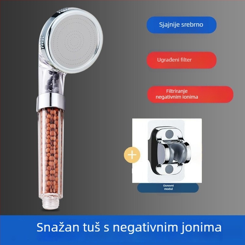 Sprchovna glava s negativnim ionima, prijenosni pojačivač tlaka, ABS, rotirajući nosač, 0,6 MPa