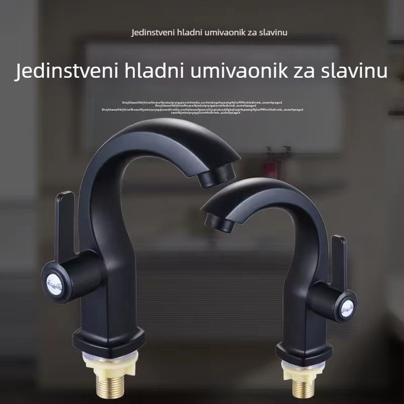 Slavina za umivaonik s zakrivljenjem u obliku mjeseca, jednopripojna, hladna voda, univerzalno sučelje, ABS, keramički jezgreni ventil, model 013