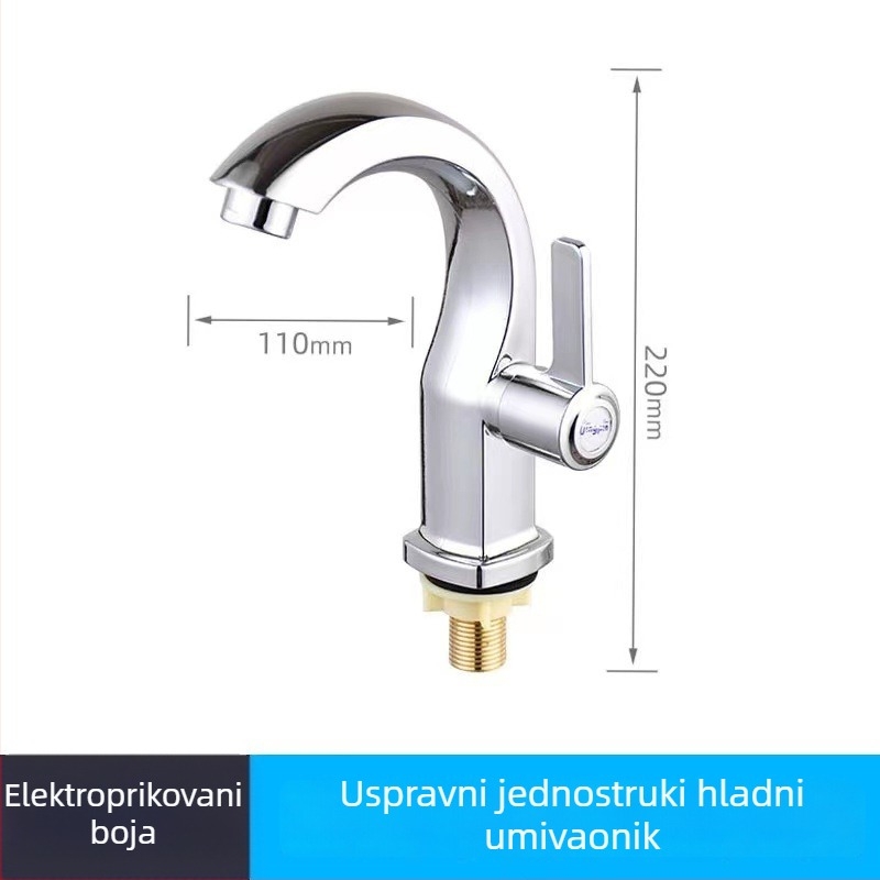 Slavina za umivaonik s zakrivljenjem u obliku mjeseca, jednopripojna, hladna voda, univerzalno sučelje, ABS, keramički jezgreni ventil, model 013