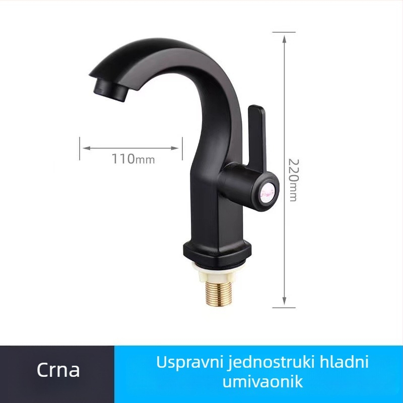 Slavina za umivaonik s zakrivljenjem u obliku mjeseca, jednopripojna, hladna voda, univerzalno sučelje, ABS, keramički jezgreni ventil, model 013