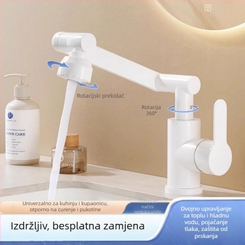 Bakreni slavina za umivaonik u kupaonici, višenamjenska, keramički disk ventil, trostruka konstrukcija, površina s pečenim premazom, vruća i hladna voda