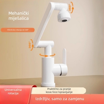 Bakreni slavina za umivaonik u kupaonici, višenamjenska, keramički disk ventil, trostruka konstrukcija, površina s pečenim premazom, vruća i hladna voda