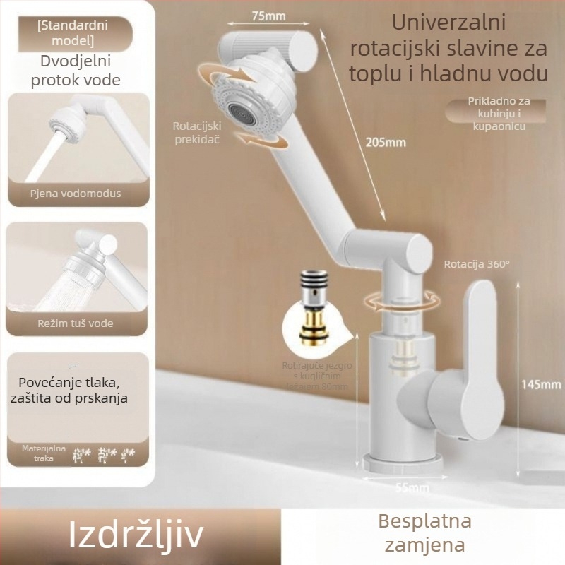 Bakreni slavina za umivaonik u kupaonici, višenamjenska, keramički disk ventil, trostruka konstrukcija, površina s pečenim premazom, vruća i hladna voda