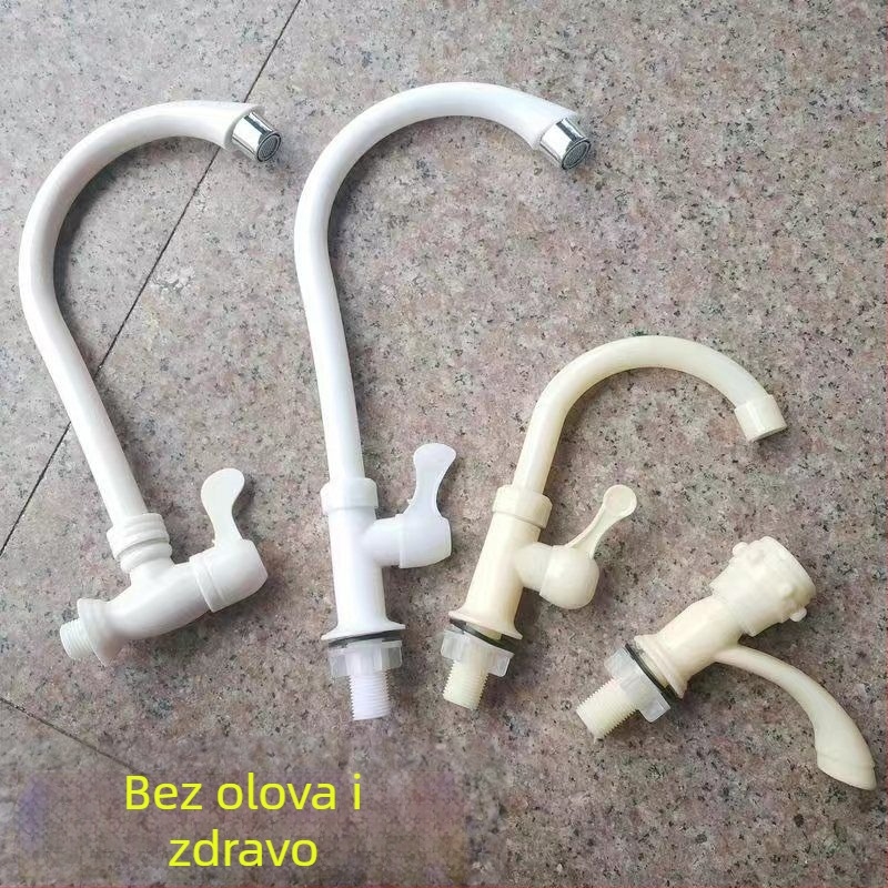 Kuhinjska slavina za hladnu vodu za sudoper – plastična, krom završna obrada, keramni disk ventila, jednostruka spojka, okretni izlaz