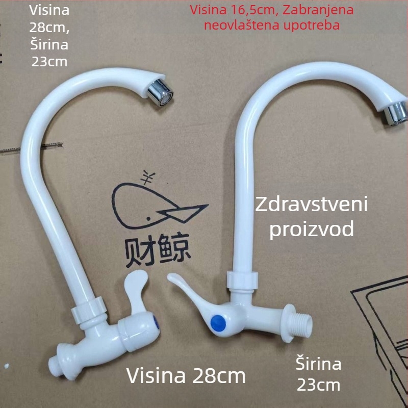 Kuhinjska slavina za hladnu vodu za sudoper – plastična, krom završna obrada, keramni disk ventila, jednostruka spojka, okretni izlaz