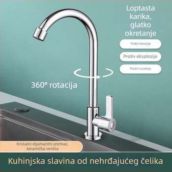 Kuhinjski slavina od nehrđajućeg čelika 201, samo hladna opskrba, 0–90°C, 4 točke ulaz/izlaz, keramički ventil
