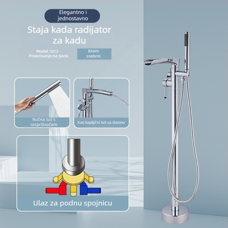 Podnožna slavina za kadu od bakra, mat završna obrada, keramički ventil, model MLJ-5033, topla i hladna