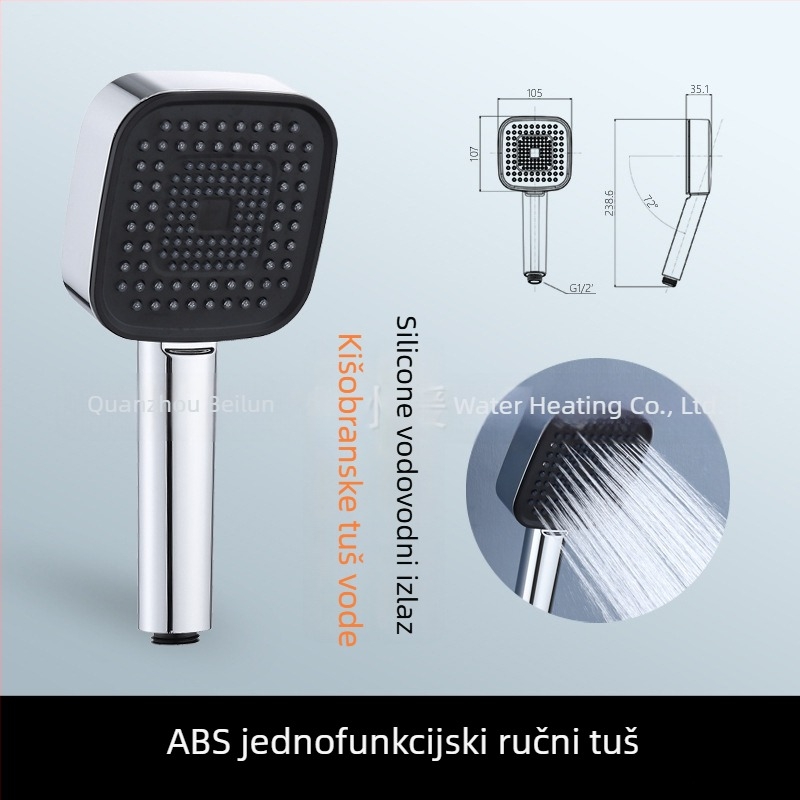 Ručna tuš glavica s tri funkcije, ABS + tekući silikon, model BL-6002, radna temperatura 0–60°C, nazivni tlak 0,8 MPa