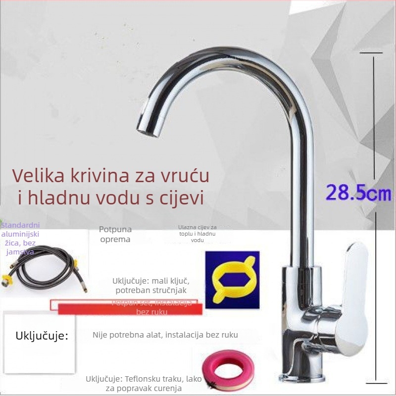 Kuhinjski miješalac za toplu i hladnu vodu, bakreno tijelo, okretni za sudoperu