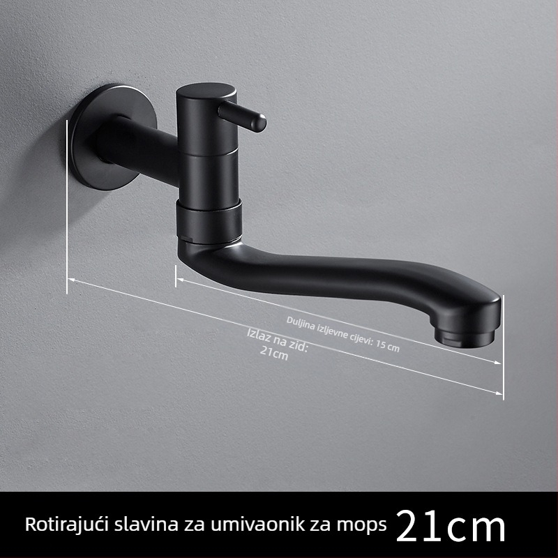 Jednostruki hladni miješanjac s rotirajućim produženjem za mop sudoperu i bazen za pranje povrća — nehrđajući čelik, miješajući ventil, podizni otvor, dizajn s jedinstvenim zglobom, bakreni jezgreni ventil, završni premaz