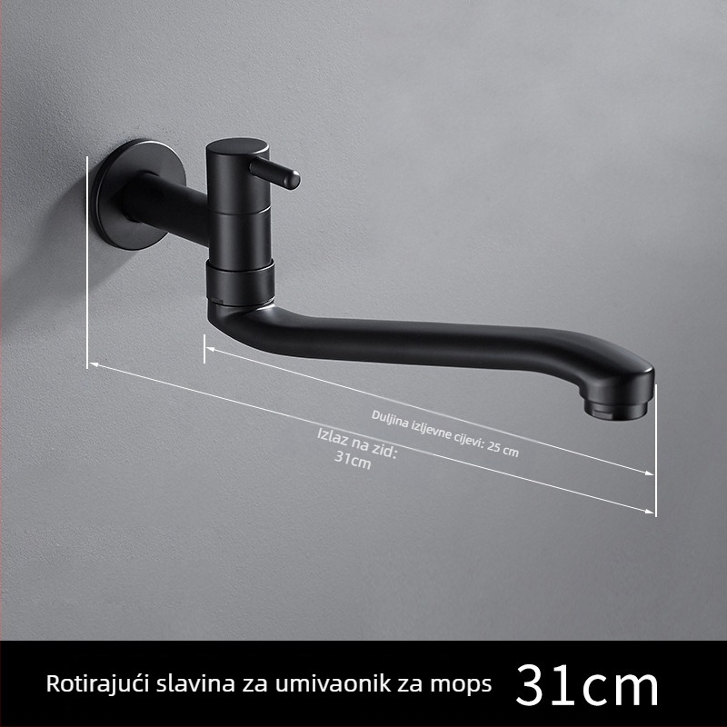 Jednostruki hladni miješanjac s rotirajućim produženjem za mop sudoperu i bazen za pranje povrća — nehrđajući čelik, miješajući ventil, podizni otvor, dizajn s jedinstvenim zglobom, bakreni jezgreni ventil, završni premaz