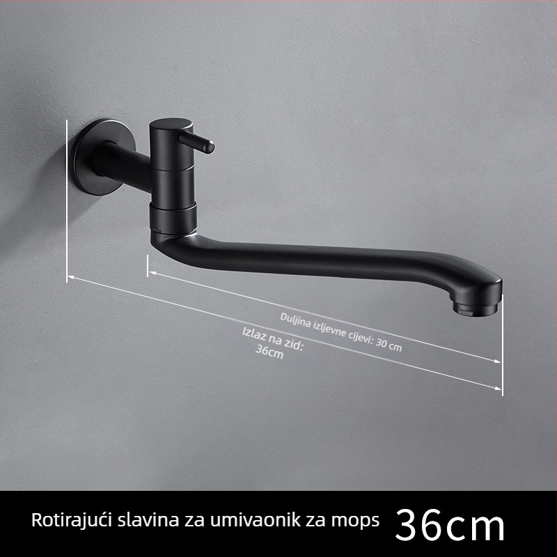 Jednostruki hladni miješanjac s rotirajućim produženjem za mop sudoperu i bazen za pranje povrća — nehrđajući čelik, miješajući ventil, podizni otvor, dizajn s jedinstvenim zglobom, bakreni jezgreni ventil, završni premaz
