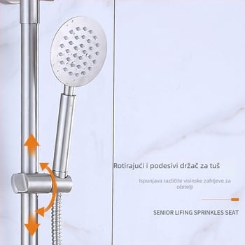 Set tuša od 304 nehrđajućeg čelika, površinski montiran vodeni razvod, okrugla kišna glava, samo hladna voda, funkcije: prskanje, masaža, mjehurići, kiša
