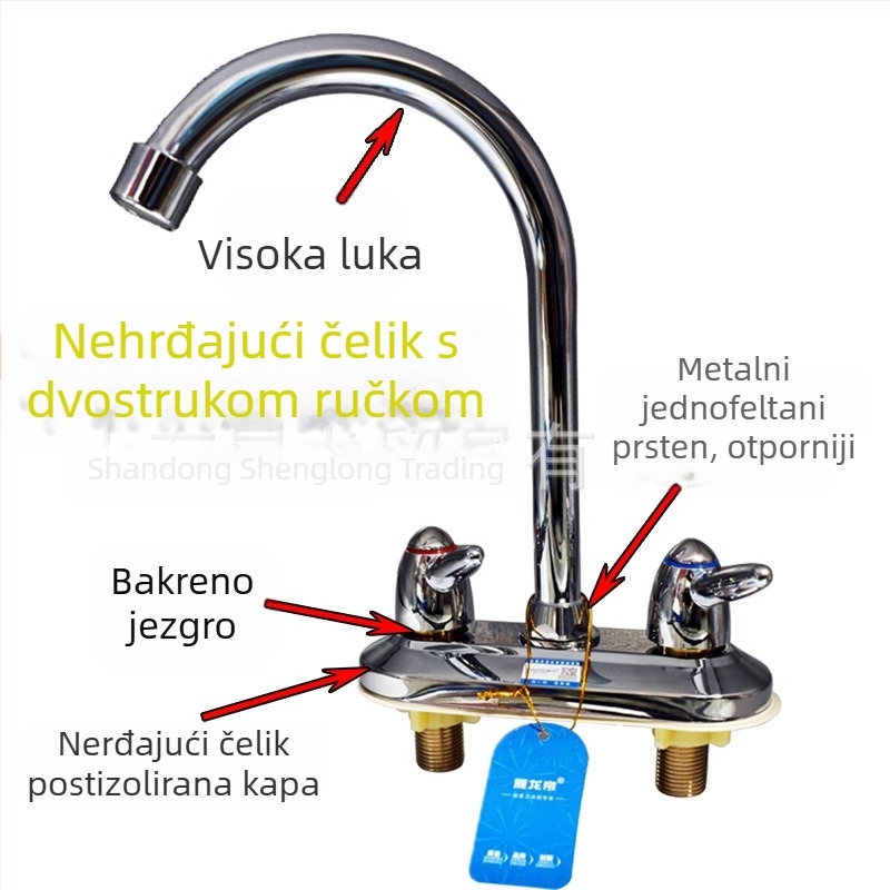 Nehrđajući čelični mješalica za umivaonik s dvostrukom poklopnom pločom, keramički kartridž, rad s ključem, ugradnja na postolje