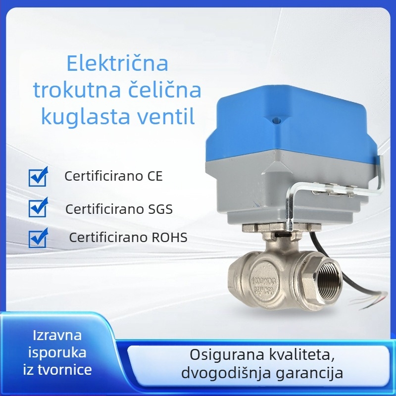 Električni nehrđajući čelični kuglasti ventil DN32, trodijelno tijelo