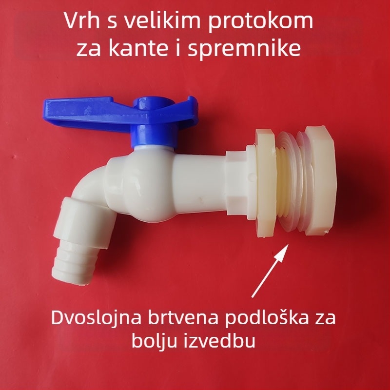 Plastični ventil za kantu, model Bucket faucet; materijal: plastika; funkcija: električni ventil; način otvaranja: tip s ključem; konstrukcija: jednodijelna spojka