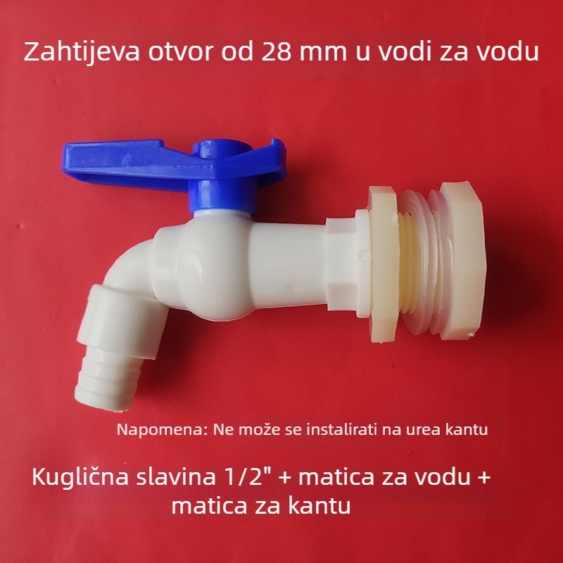 Plastični ventil za kantu, model Bucket faucet; materijal: plastika; funkcija: električni ventil; način otvaranja: tip s ključem; konstrukcija: jednodijelna spojka