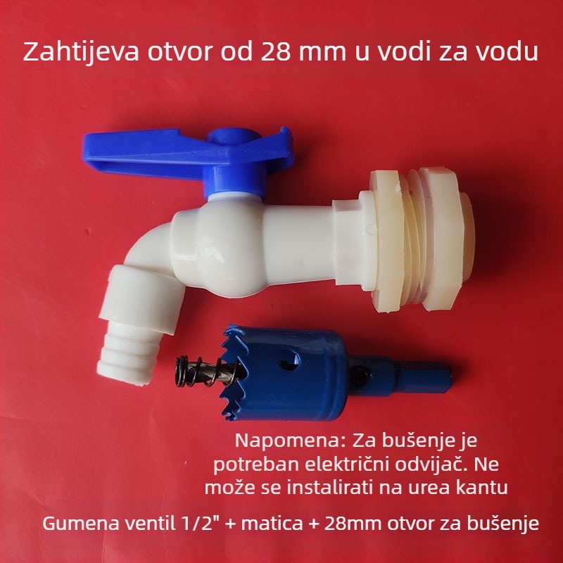 Plastični ventil za kantu, model Bucket faucet; materijal: plastika; funkcija: električni ventil; način otvaranja: tip s ključem; konstrukcija: jednodijelna spojka