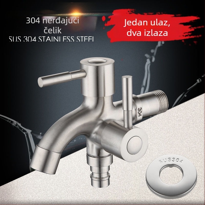 Slavina za perilicu rublja od 304 nehrđajućeg čelika, dvostruki izlaz, brušeni završetak, bakreni jezgreni ventil, CE certifikat