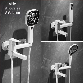 Ugradni miješalica za kadu s bakrenim tijelom, miješalica za kadu i tuš, keramički kartridžni ventil, podizni mehanizam, elektroplated završna površina, dizajn s jednim spojem