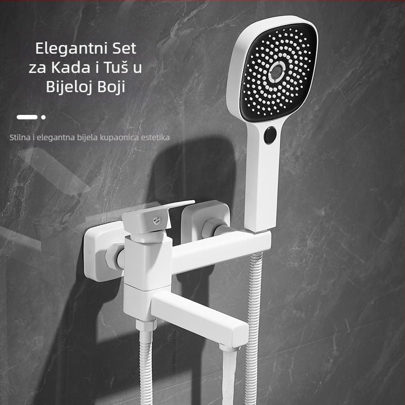 Ugradni miješalica za kadu s bakrenim tijelom, miješalica za kadu i tuš, keramički kartridžni ventil, podizni mehanizam, elektroplated završna površina, dizajn s jednim spojem