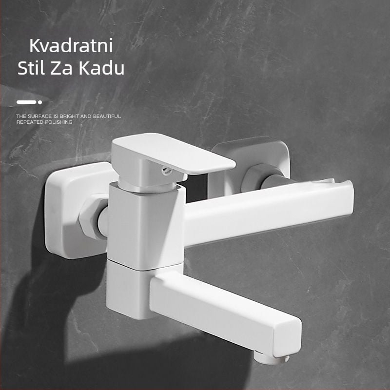 Ugradni miješalica za kadu s bakrenim tijelom, miješalica za kadu i tuš, keramički kartridžni ventil, podizni mehanizam, elektroplated završna površina, dizajn s jednim spojem