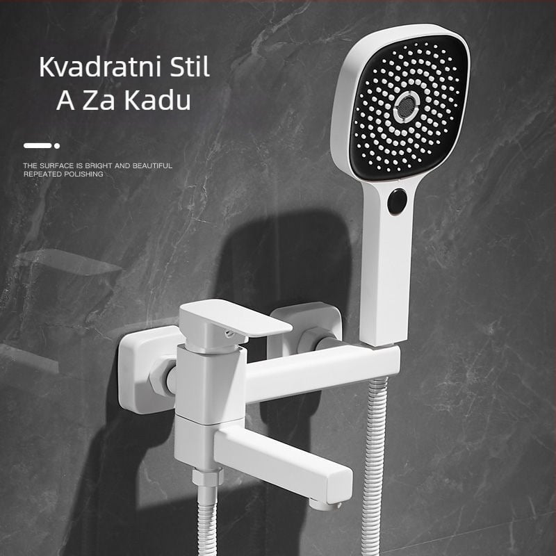 Ugradni miješalica za kadu s bakrenim tijelom, miješalica za kadu i tuš, keramički kartridžni ventil, podizni mehanizam, elektroplated završna površina, dizajn s jednim spojem