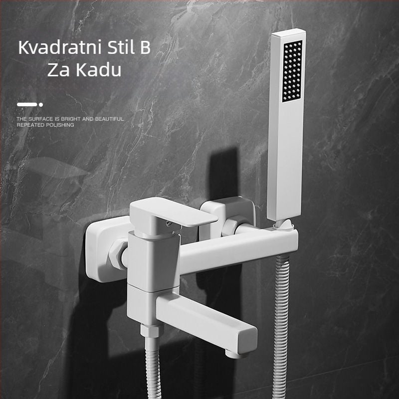 Ugradni miješalica za kadu s bakrenim tijelom, miješalica za kadu i tuš, keramički kartridžni ventil, podizni mehanizam, elektroplated završna površina, dizajn s jednim spojem