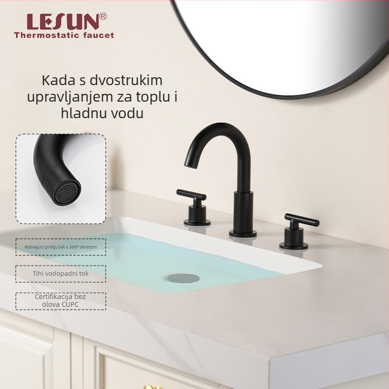 Lesun slavina za drez s tri otvora, topla i hladna voda, bakar, neovisni prekidač, montaža tipa sjedalo