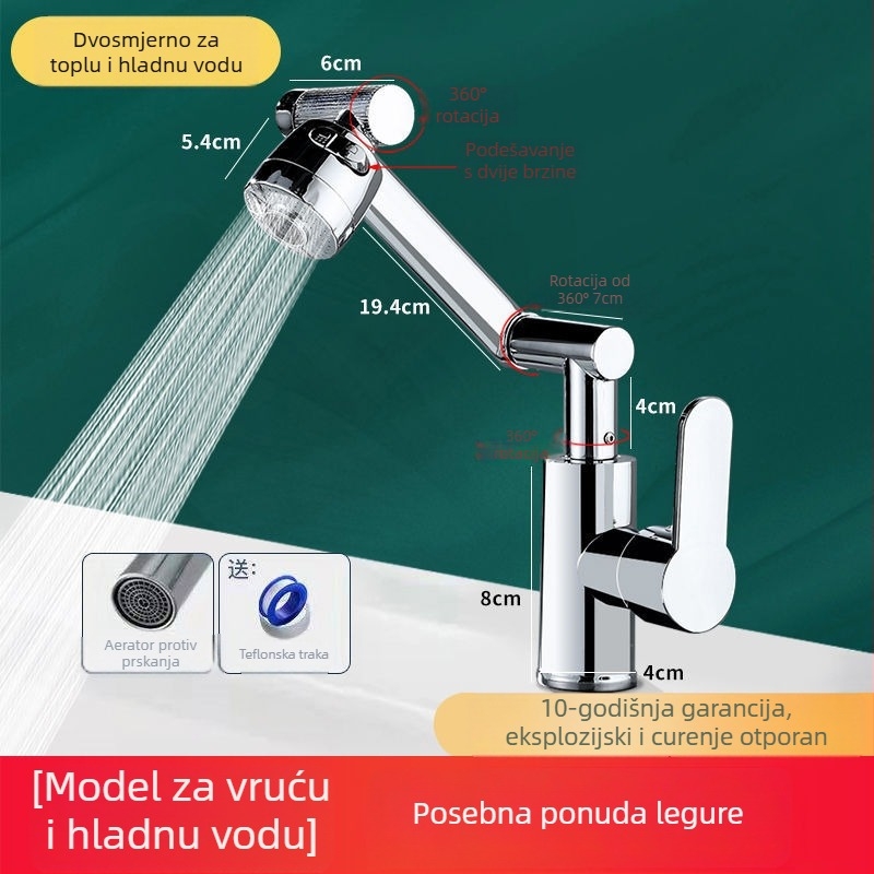 Slavina za umivaonik u kupaonici, model Lucky Cat, od cinkovog legura, montirana na ploču, keramički kartušni ventil