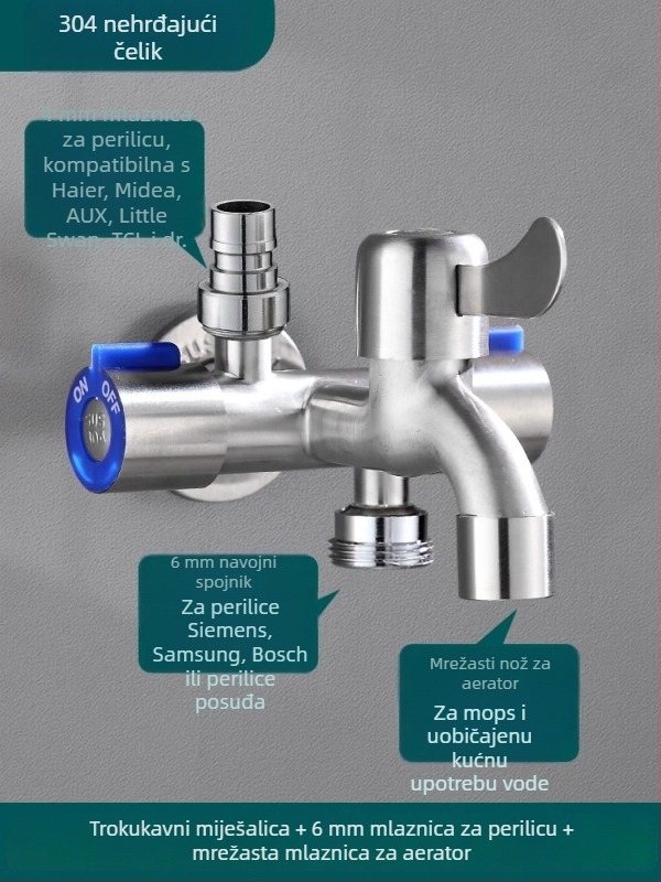QD9000 304 nehrđajući čelik, dvostruka kontrola, jedan ulaz, tri izlaza, četverostruki kutni ventil