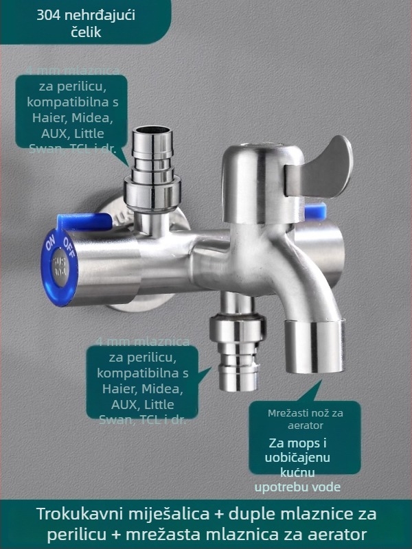 QD9000 304 nehrđajući čelik, dvostruka kontrola, jedan ulaz, tri izlaza, četverostruki kutni ventil