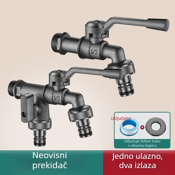 Vanjski zidni slavina za vrt s dvama izlazima i dvostrukom kontrolom, ojačani dizajn, ugradnja u zid, cinkova legura, model Sj320152021709111