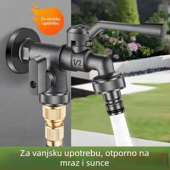 Vanjski zidni slavina za vrt s dvama izlazima i dvostrukom kontrolom, ojačani dizajn, ugradnja u zid, cinkova legura, model Sj320152021709111